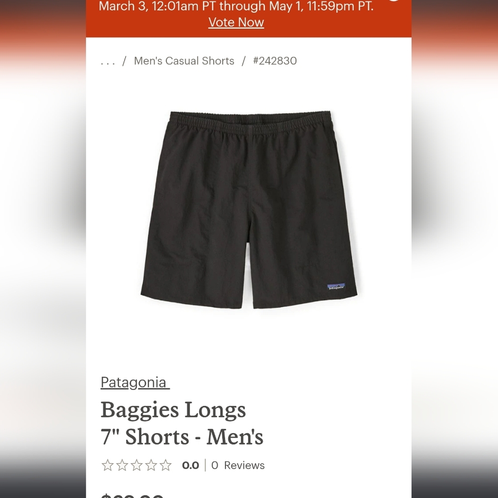 Patagonia Mens Baggies Long Shorts Size X Small,  New With Tags